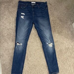 LOFT Blue Skinny Jeans with Distressing and Fading